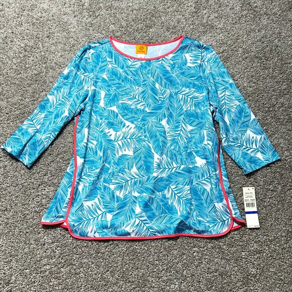 Ruby Rd. Tropical Leaf Print Tunic Womens XL White Blue 3/4 Sleeve - Picture 8 of 8